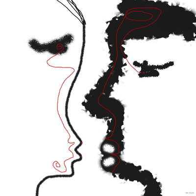 Kurz bevor der Funke überspringt. (digitale Zeichnung/inspiriert durch Pascal Béné)