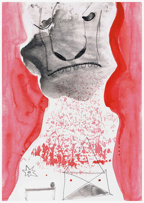 behind the red curtain (Aquarell, Kohle, Bleistift auf Aquarellpapier, 300g/m², DIN A4)