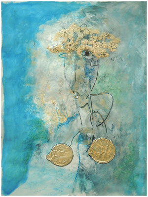 Alba - die Morgendämmerung (Aquarell, Gouache, Pastellkreide, Inkagold, Bleistift, Aludeckel auf Papier, 250g/m², 30 x 40 cm)