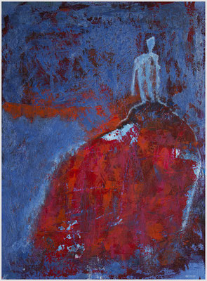 la robe rouge/dem Himmel so nah (Acryl, Metallfarbe auf Karton, 23,5 x 31,6 cm)