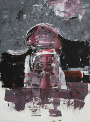 Welten - das Mädchen und der Mond (Acryl, Dispersionsfarbe auf Leinwand, 60 x 80 x 2 cm)