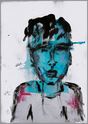 feeling blue (Acryl, Ölpastell, Bleistift auf Papier, 300g/m², DIN A4, Hintergrund minimal digital überarbeitet)