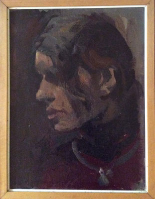 VENDUTO! "RITRATTO FEMMINILE" tecnica mista su tela cm 41x30 con cornice. Con timbro di autentica