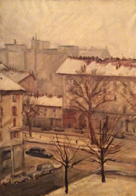 CITTÁ D'INVERNO Mixed media painting on canvas cm 70x50. Signed on the back.