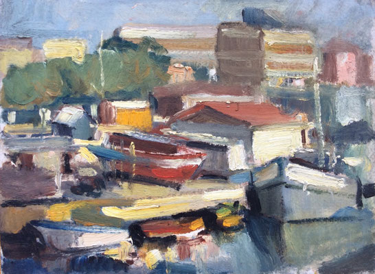 VENDUTO! "BARCHE" tecnica mista su cartoncino telato cm 30x40