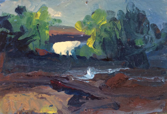 VENDUTO! PAESAGGIO NATURA tecnica mista su cartoncino telato cm20x30. Firmato sul verso