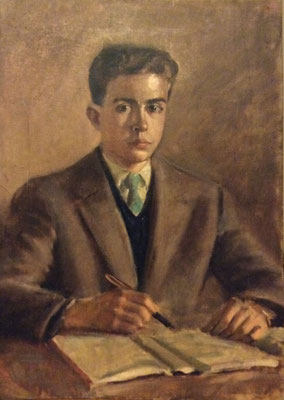 RITRATTO DI GIOVANE olio su cartoncino telato cm 70x50. Firmato sul verso