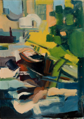 LA BARCA (Le Bateau) techniques mixtes sur toile cm70x50