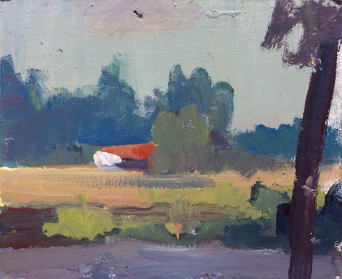 VENDUTO! CAMPAGNA tecnica mista su cartoncino telato cm 25x30. Firmato sul verso