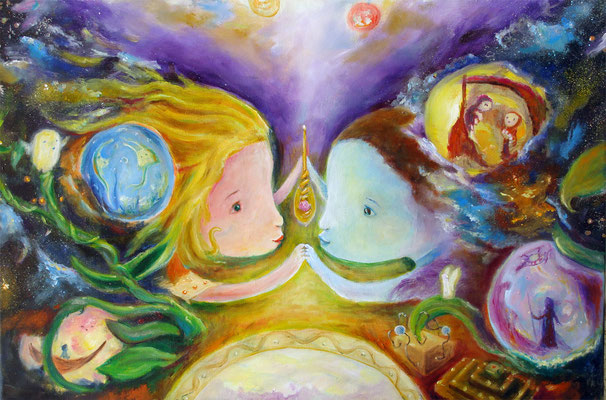 "Für Inadevi und Deva" 60x30 cm Öl auf Leinwand