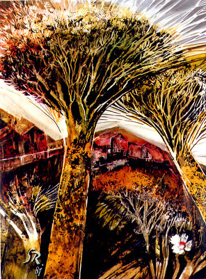Bild, "Überhitzte Landschaft", Mischtechnik, 75 x 100 cm