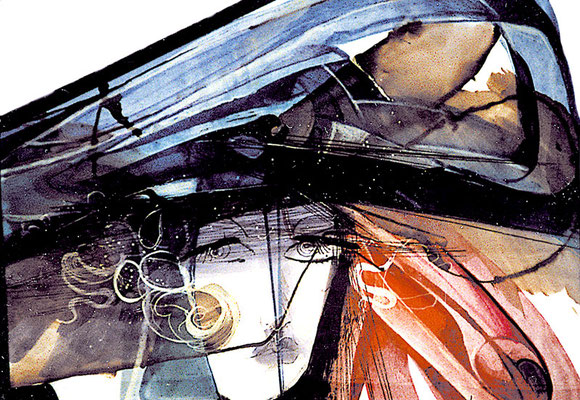 Bild, "Der blaue Hut", Mischtechnik, 90 x 70 cm