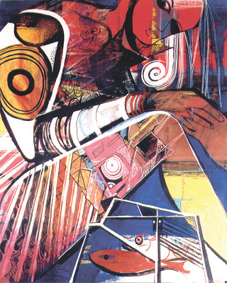 Bild, "Profil 2", Tempera, 70 x 100 cm