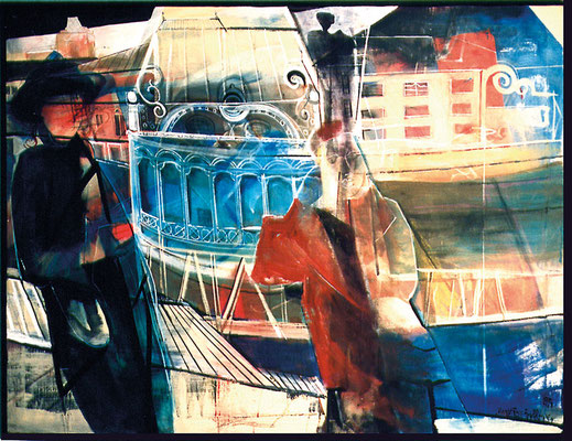 Bild, "Passanten", Acryl, 130 x 100 cm