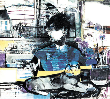 Bild, "Am Fenster", Acryl, 130 x 120 cm