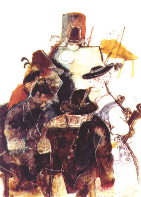 Bild, "Schafkopf’n", Mischtechnik, 70 x 90 cm, verkauft