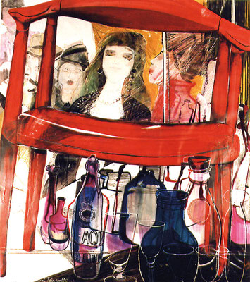 Bild, "Der rote Stuhl“, Mischtechnik, 70 x 100 cm, verkauft