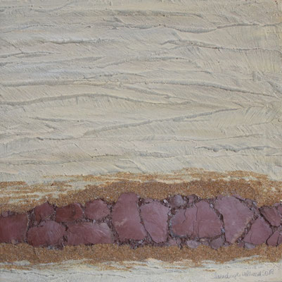 "Steinsuche" | 60 x 60 cm | Ei-Tempera-Emulsion mit natürlichen Farbpigmenten und Acryl, Spachteltechnik mit Graphitsteinen auf Leinwand | 2018