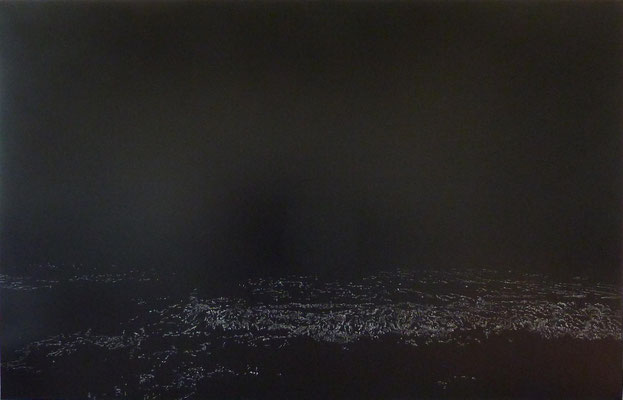 <b>Fukushima</b><br />2020<br />Tusche, Acrylfarbe und Lack auf Baumwolle<br />  150 cm x 250 cm