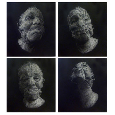 Metamorph<br />2023<br />Tusche, Acrylfarbe und Lack auf Baumwolle<br /> Bild je 100 cm x 90 cm