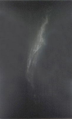 Fading<br />2019<br />Tusche, Acrylfarbe und Lack auf Baumwolle<br />  150 cm x 250 cm