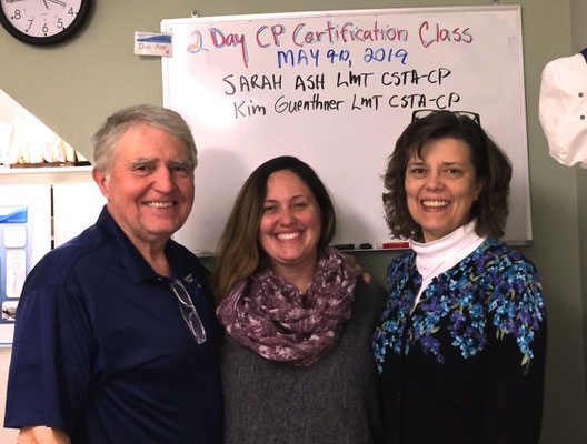 Don Ash with Sarah Ash, LMT, CSTA-CP and Kim Guenthner, LMT, CSTA-CP, certified May 9-10, 2019.