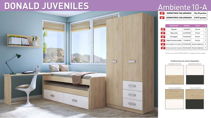 DORMITORIO COMPLETO, COLOR A ELEGIR SEGÚN FOTOS  10-A/10-B/10-C/10-D  PRECIO OFERTA KIT SIN ARMARIO: 369€ CON ARMARIO: 605€