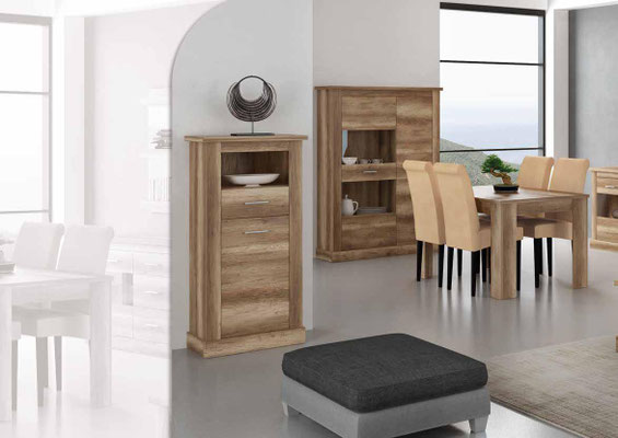 BODEGUERO 135x66x36,6cms 138€  VITRINA BAJA 174x125x41,8cms  299€ MESA COMEDOR EXTENSIBLE 76x138/198x88cms 162€ PANEL 3 ESTANTES 100X160X19,2cms  74€ APARADOR 88x170,7x49,8cms 346€ MESA CENTRO FIJA 110€Precio valido para recogida en tienda en formato kit.