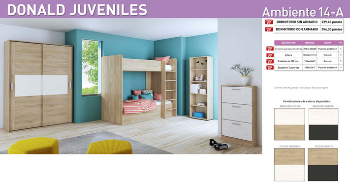 DORMITORIO COMPLETO, COLOR A ELEGIR SEGÚN FOTOS  14-A/14-B/14-C/14-D  PRECIO OFERTA KIT SIN ARMARIO: 560€ CON ARMARIO: 833€