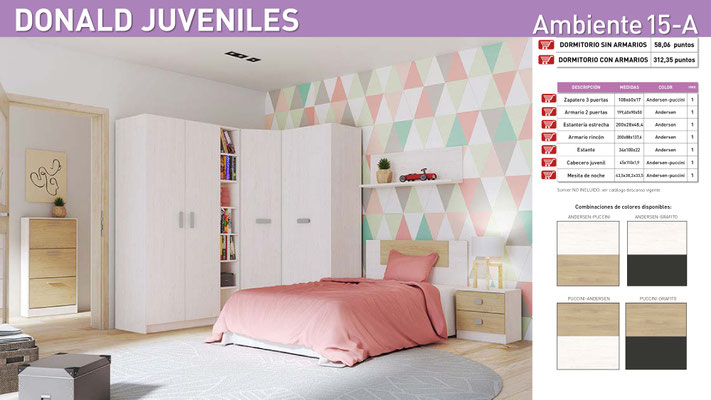 DORMITORIO COMPLETO, COLOR A ELEGIR SEGÚN FOTOS  05-A/05-B/05-C/05-D  PRECIO OFERTA KIT SIN ARMARIO: 159€ CON ARMARIO: 855€