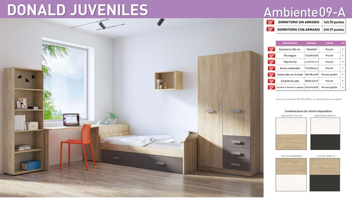 DORMITORIO COMPLETO, COLOR A ELEGIR SEGÚN FOTOS  09-A/09-B/09-C/09-D  PRECIO OFERTA KIT SIN ARMARIO: 448€ CON ARMARIO: 685€