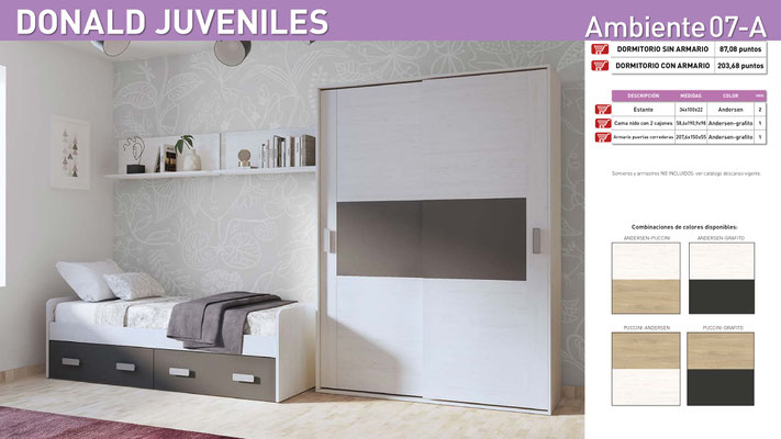 DORMITORIO COMPLETO, COLOR A ELEGIR SEGÚN FOTOS  07-A/07-B/07-C/07-D  PRECIO OFERTA KIT SIN ARMARIO: 204€ CON ARMARIO: 477€