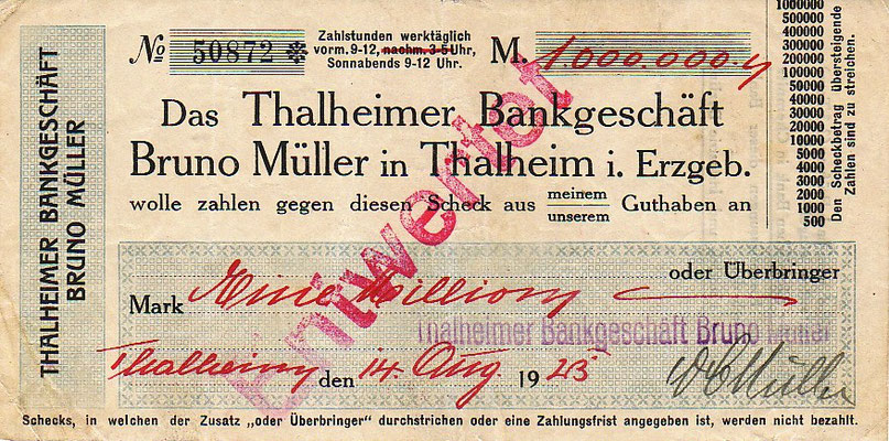 Bankgeschäft Bruno Müller (Thalheim), 1 Mio. Mark