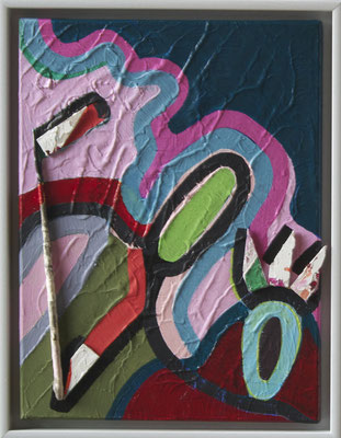THE MAGICIAN, Acryl und Holz auf Leinwand, 30 x 40cm, in Schattenfuge, 2020, CHF 1200