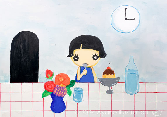 Ayano illustration, pudding time