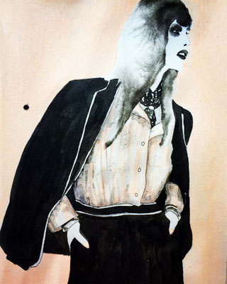 'Woman in Black' / mixed media on paper / size 29 cm x 20 cm / verkocht  / Anja de Boer 2017