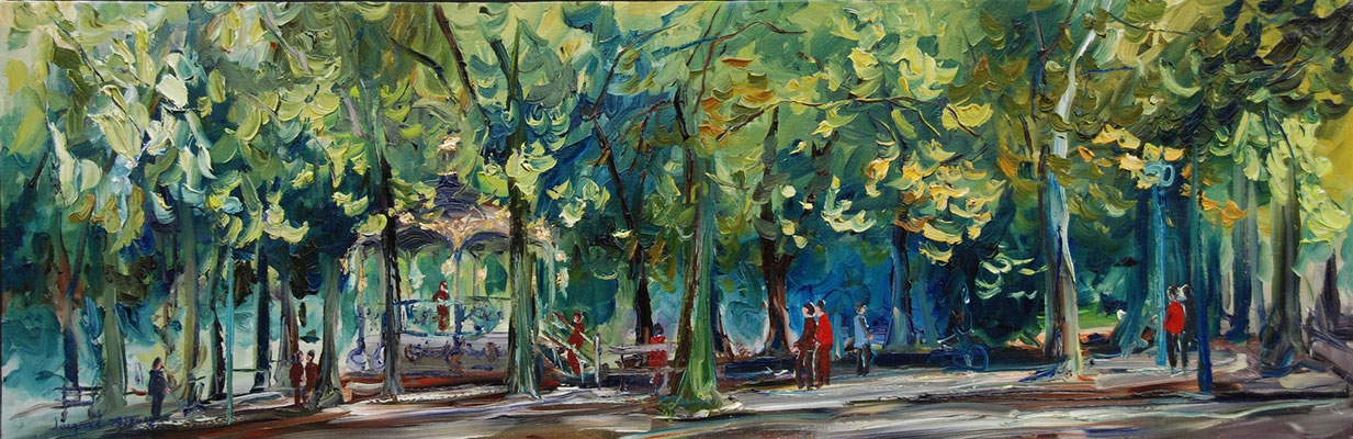 Peinture à l'huile du kiosque de la pépinière à Nancy 30cm x 90cm