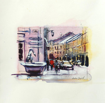 Estampe et aquarelle d'une ville française Remiremont