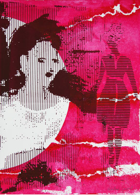 Sérigraphie rose et violette de femmes 38cm x28cm