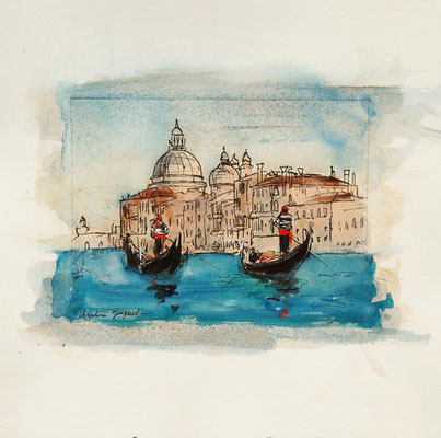 Technique mixte du grand canal à Venise