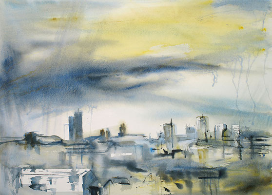 Aquarelle originale de Nancy depuis Laxou