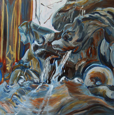 Peinture à l'huile d'un détailde la fontaine Amphitrite 100cm x 100cm