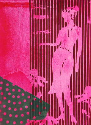 Sérigraphie d'une silhouette de femme tout en rose 38cm x28cm