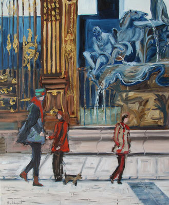Peinture à l'huile du côté de la fontaine de Neptune 60cm x73cm