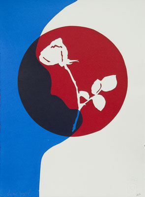 Rose Profil de femme Sérigraphie originale Soleil rouge