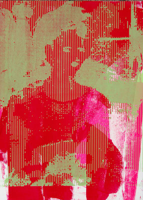 Sérigraphie originale, art moderne et contemporain rouge et vert 38cm x28cm