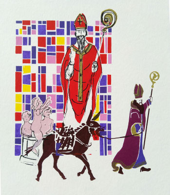 Sérigraphie originale. " Saint-Nicolas " Travail en cours, recherche...