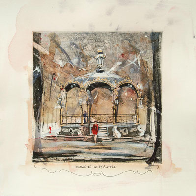 Aquarelle originale du kiosque de la pépinière