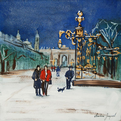 Technique mixte estampe et aquarelle place de la Carrière à Nancy