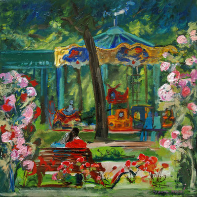 peinture à l'huile du manége à la pépinière 60cm x60cm